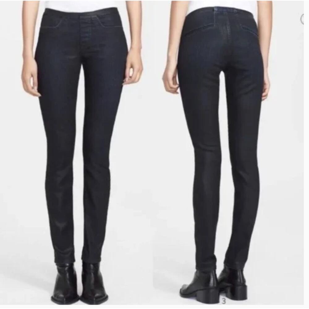 Helmut Lang Dark Wash Skinny Jeans Faux Leather Coated Pull-On Size‎ 25